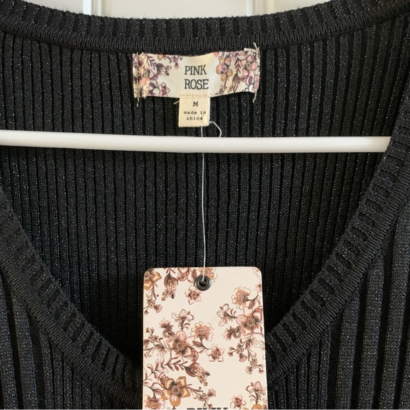 Pink Rose Full Zip Sparkle Ribbed V-Neck Sweater Dress in Black | NWT | Medium - Picture 3 of 5